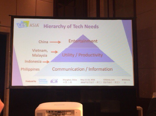 12일(현지시간) 중국 상하이에서 열리고 있는 CES아시아 키노트 연설 스티븐 코잉 CTA(전미소비자기술협회) 산업분석 본부장이 아시아 지역 소비자의 트렌드와 향후 중국시장 공략을 위한 해법을 제시하고 있다.